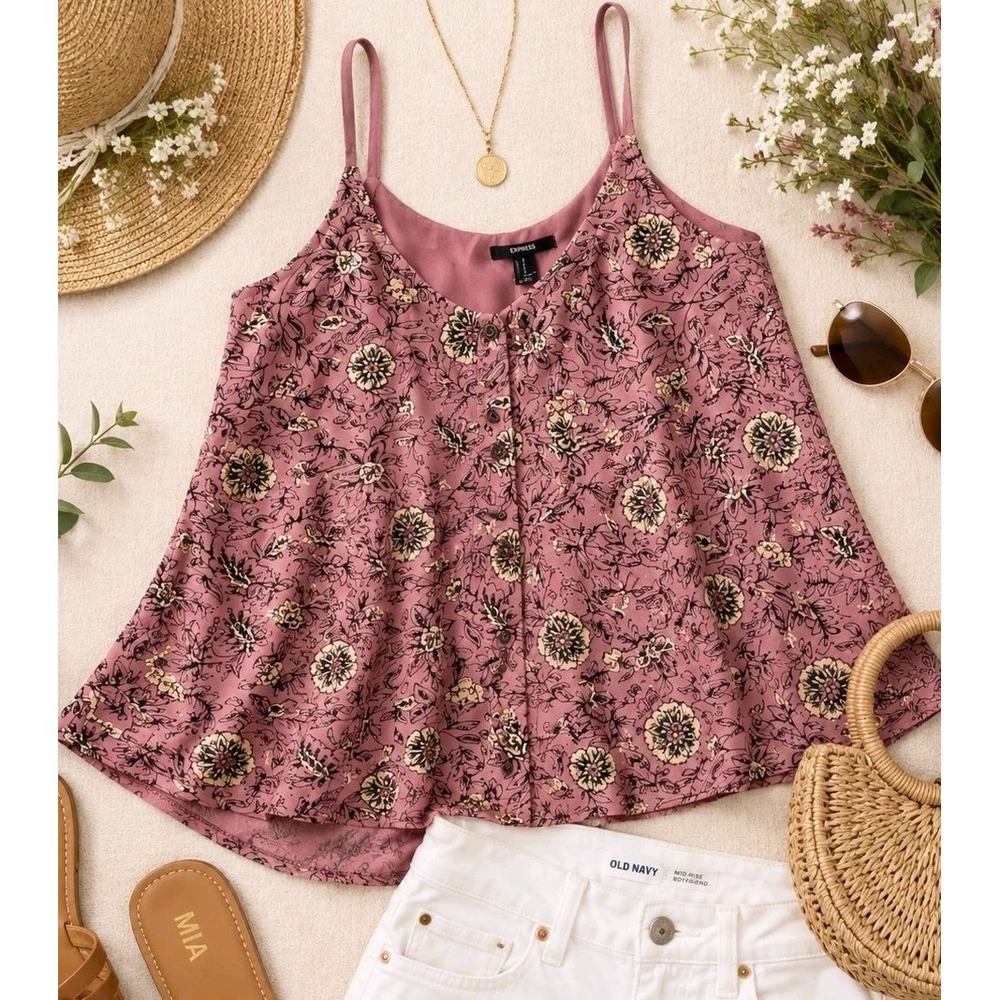 Floral Swing Tank Top Medium Cottagecore Boho Romantic Flowy Cami Pink